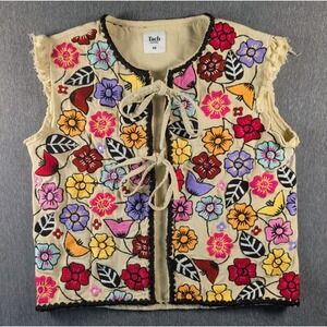 Free People x Tach Clothing Diamantina Jacket Top XS Handmade Floral Embroidery